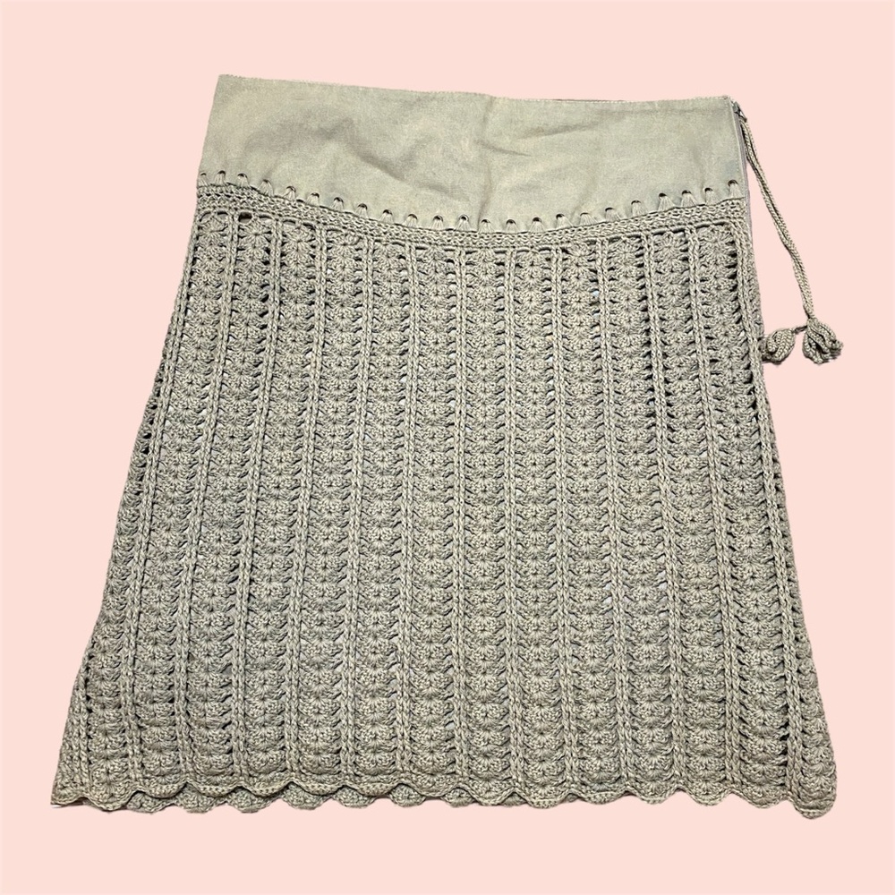 MEG Light Green 100% Cotton Crochet Pencil Skirt - Picture 2 of 8